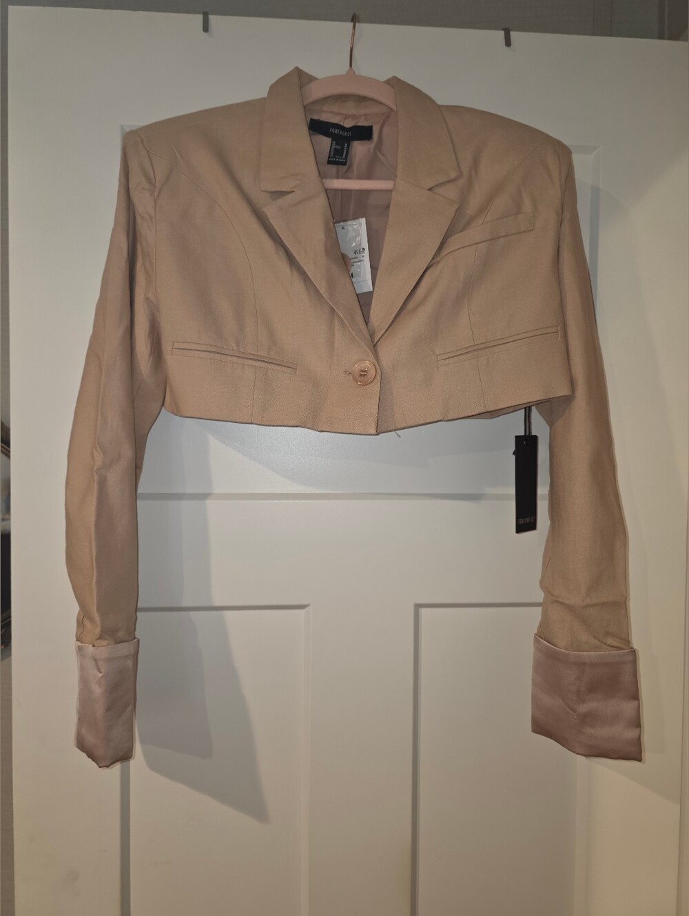 Forever 21 Cropped Tan Blazer with Satin Cuffs